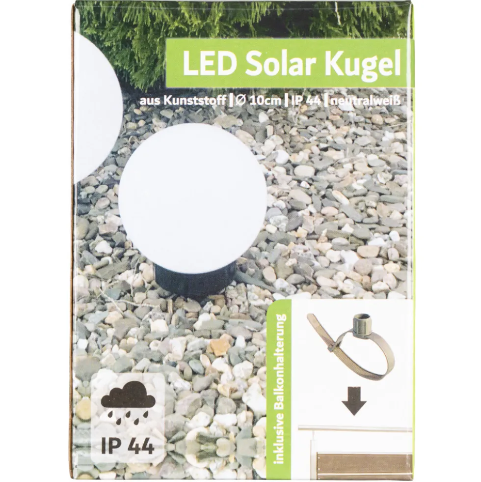LED-Solarkugelleuchte Ø 10 cm mit Balkonhalterung