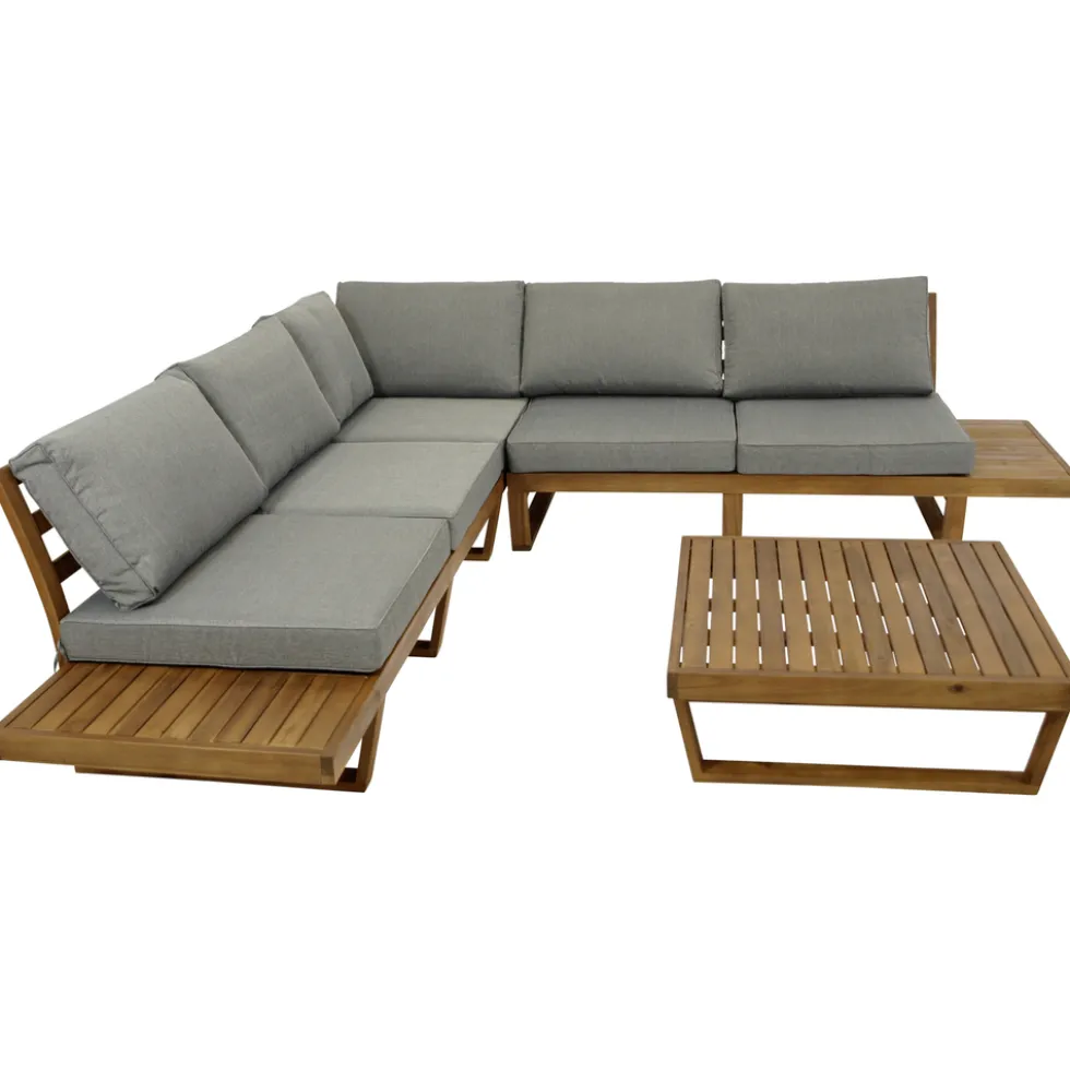 Lounge-Set 4-teilig Akazie geölt mit Polster grau