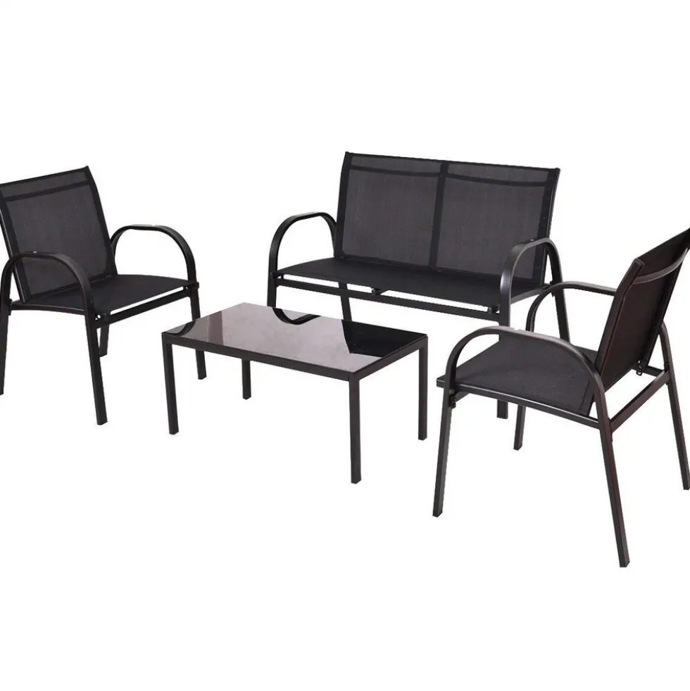 Lounge-Set 4-teilig Metall und Textilgewebe schwarz