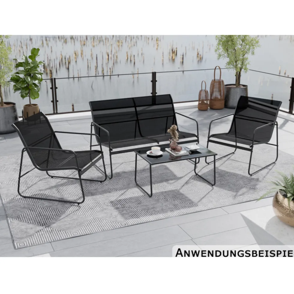Lounge-Set 4-teilig mit Metallgestell und Glastisch