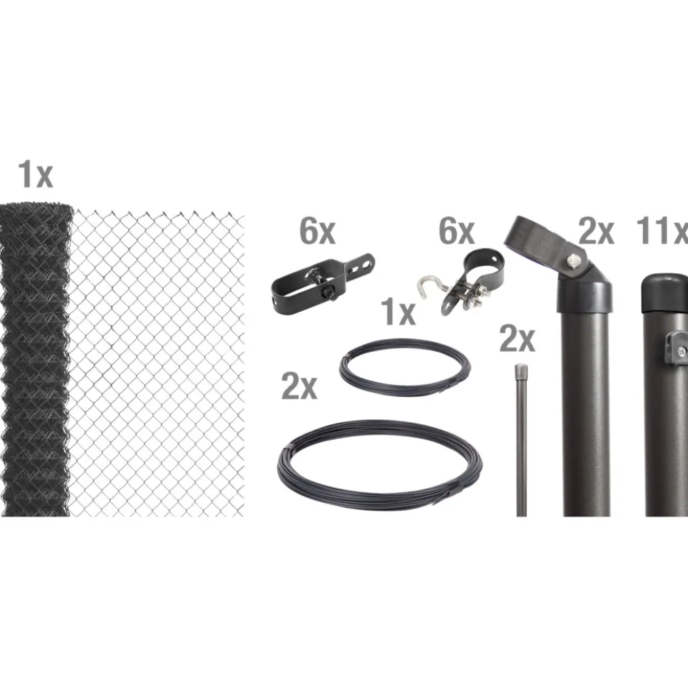 Maschendrahtzaun-Set anthrazit 25 m x 150 cm zum Einbetonieren