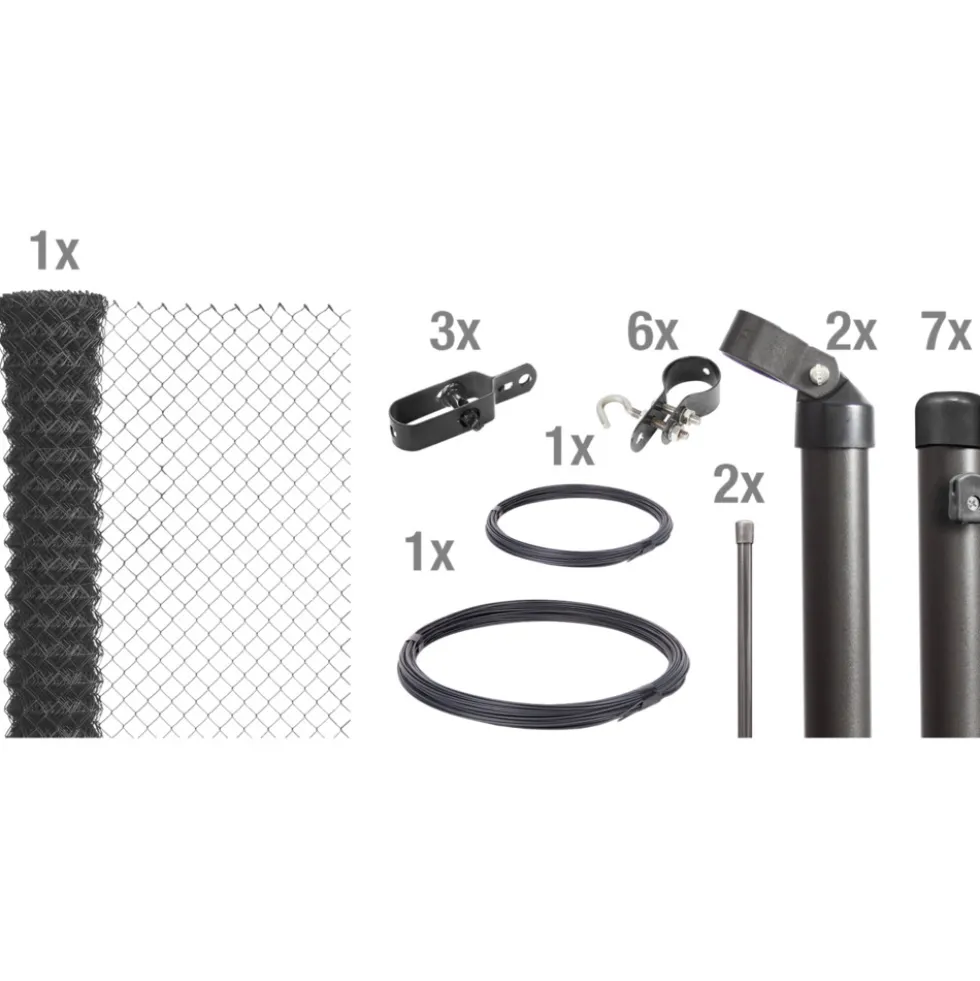 Maschendrahtzaun-Set anthrazit 15 m x 150 cm zum Einbetonieren
