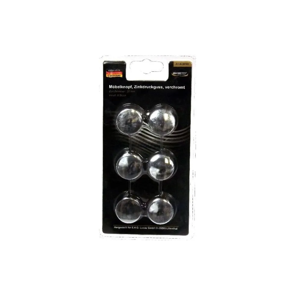 Möbelknopf Zinkdruckguss verchromt 30 mm 6-teilig