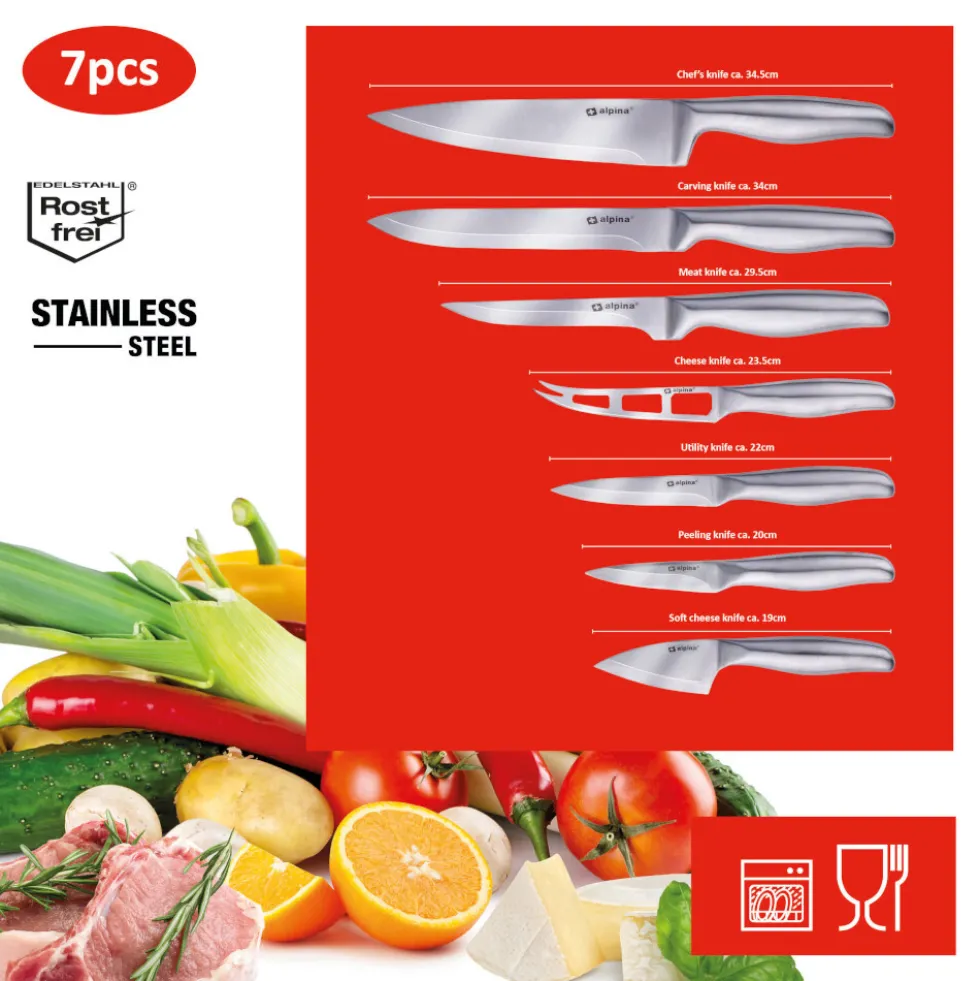 Messer-Set aus Edelstahl 7-teilig