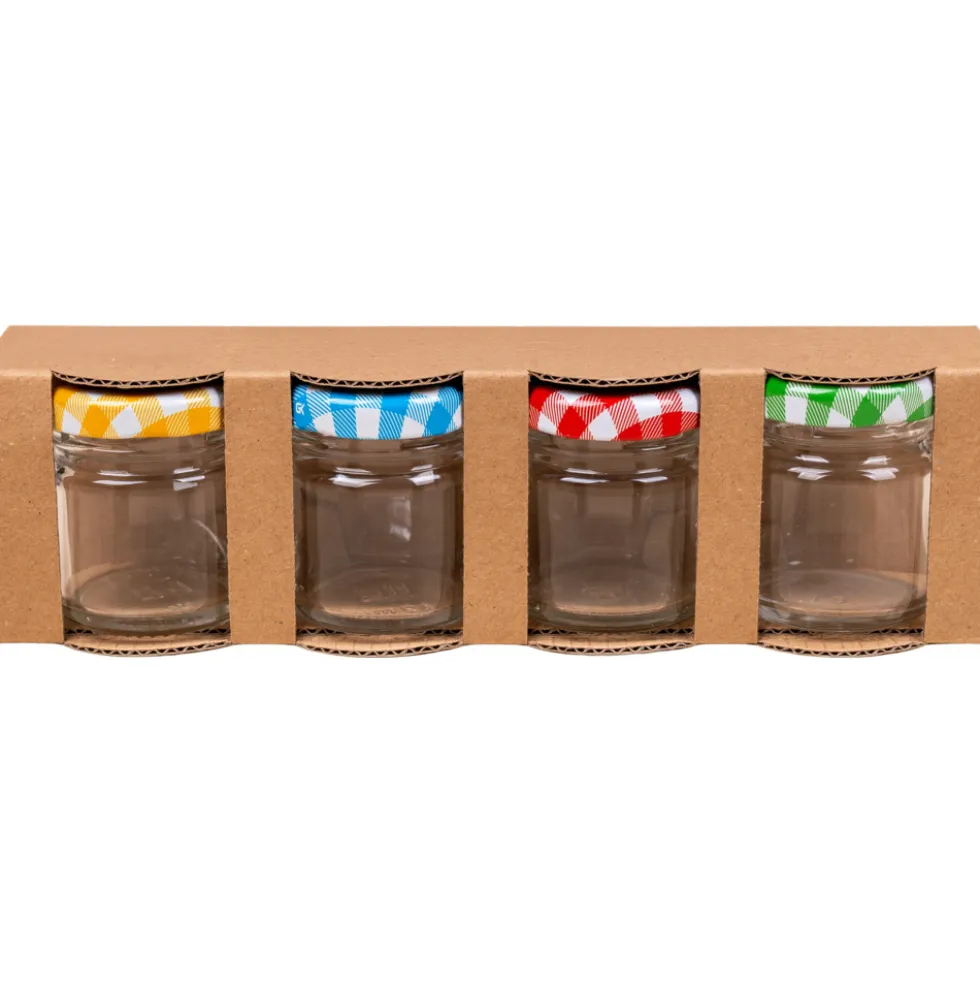 Mini-Rundgläser 4er-Set Deckel mit Karo-Muster 80ml