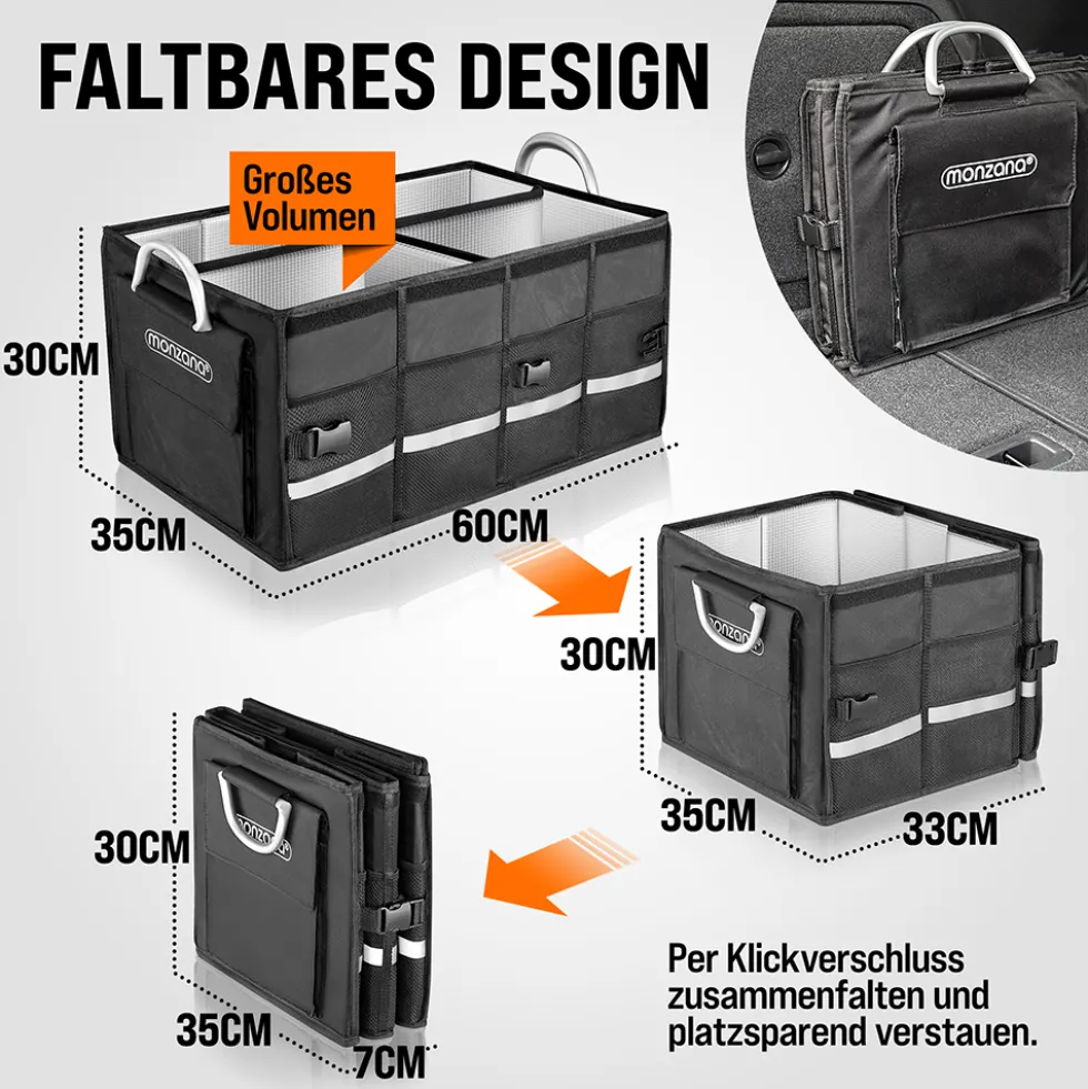 monzana® Kofferraumtasche schwarz 60 x 35 x 30 cm, isoliert