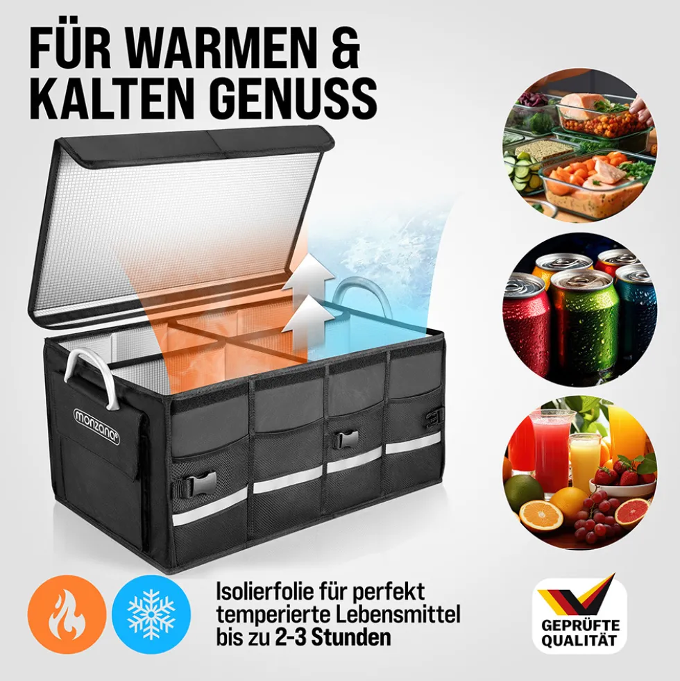 monzana® Kofferraumtasche schwarz 60 x 35 x 30 cm, isoliert