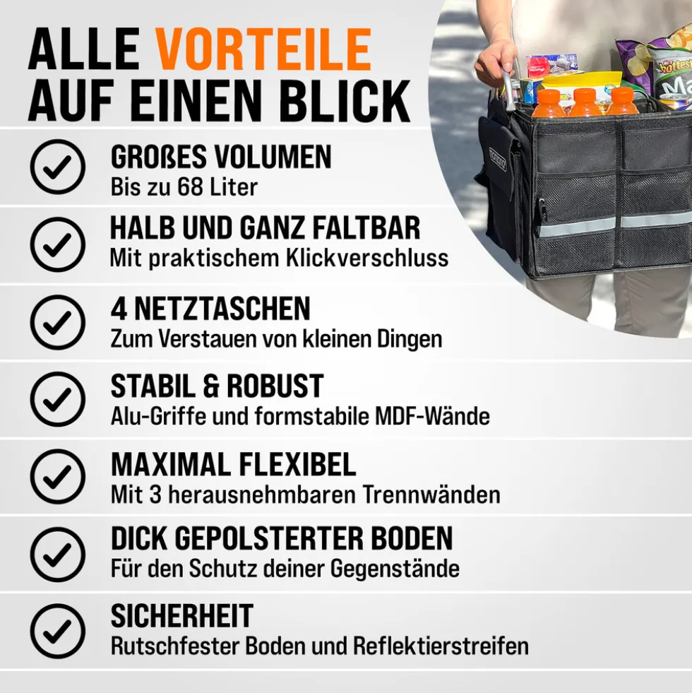 monzana® Kofferraumtasche schwarz 60 x 35 x 30 cm, isoliert