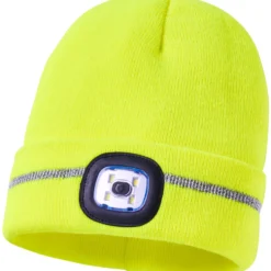 Mütze gelb mit LED und Reflektionsstreifen