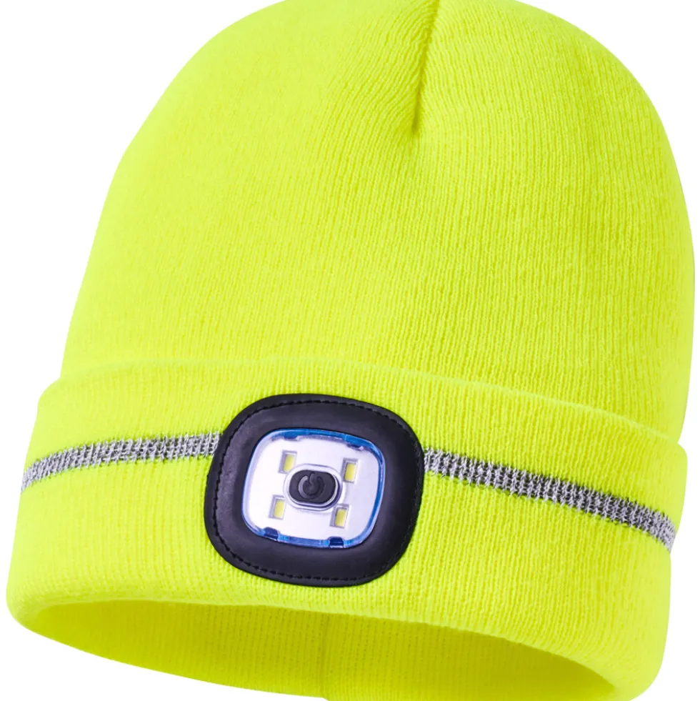 Mütze gelb mit LED und Reflektionsstreifen