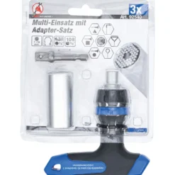 Multi-Einsatz Set 3-teilig mit Adapter und umschaltbarem Ratschen-T-Griff
