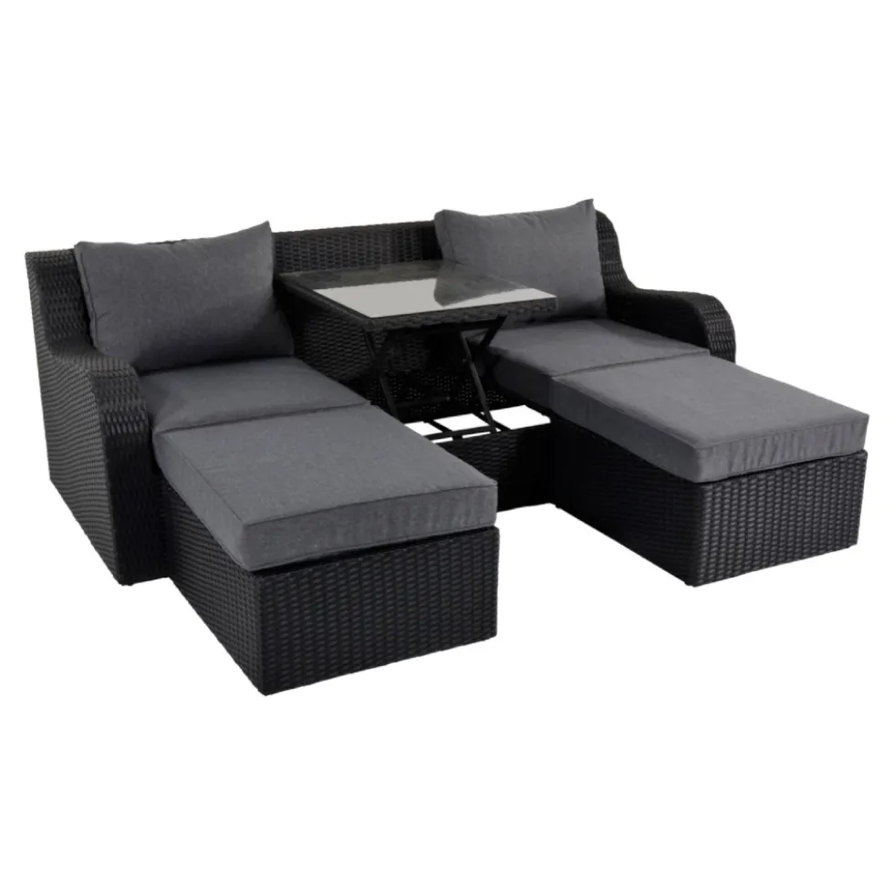 Multifunktionsbank "Pandora Black" mit Aluminiumgestell und Hockern