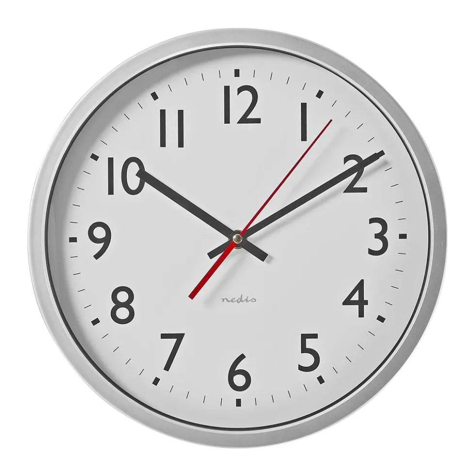 nedis Wanduhr Ø 30 cm Silber / Weiss