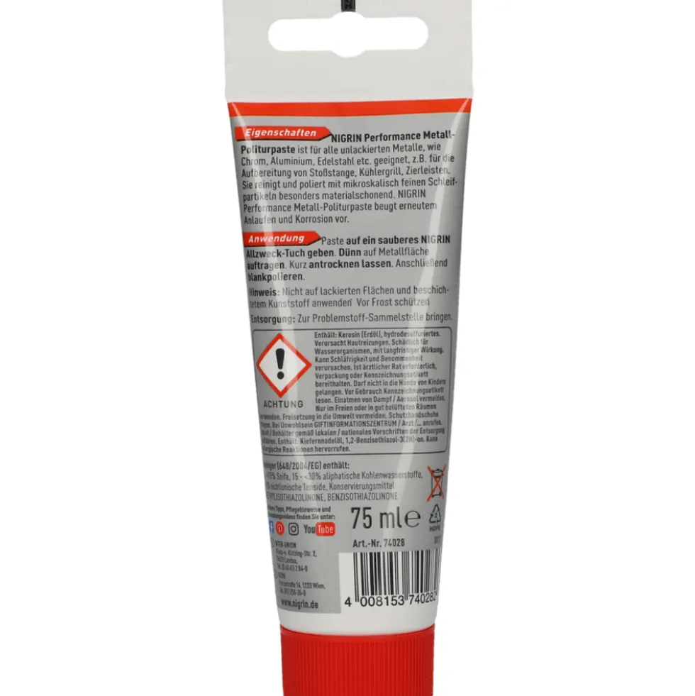 Nigrin Metall-Politurpaste, 75 ml, Tube