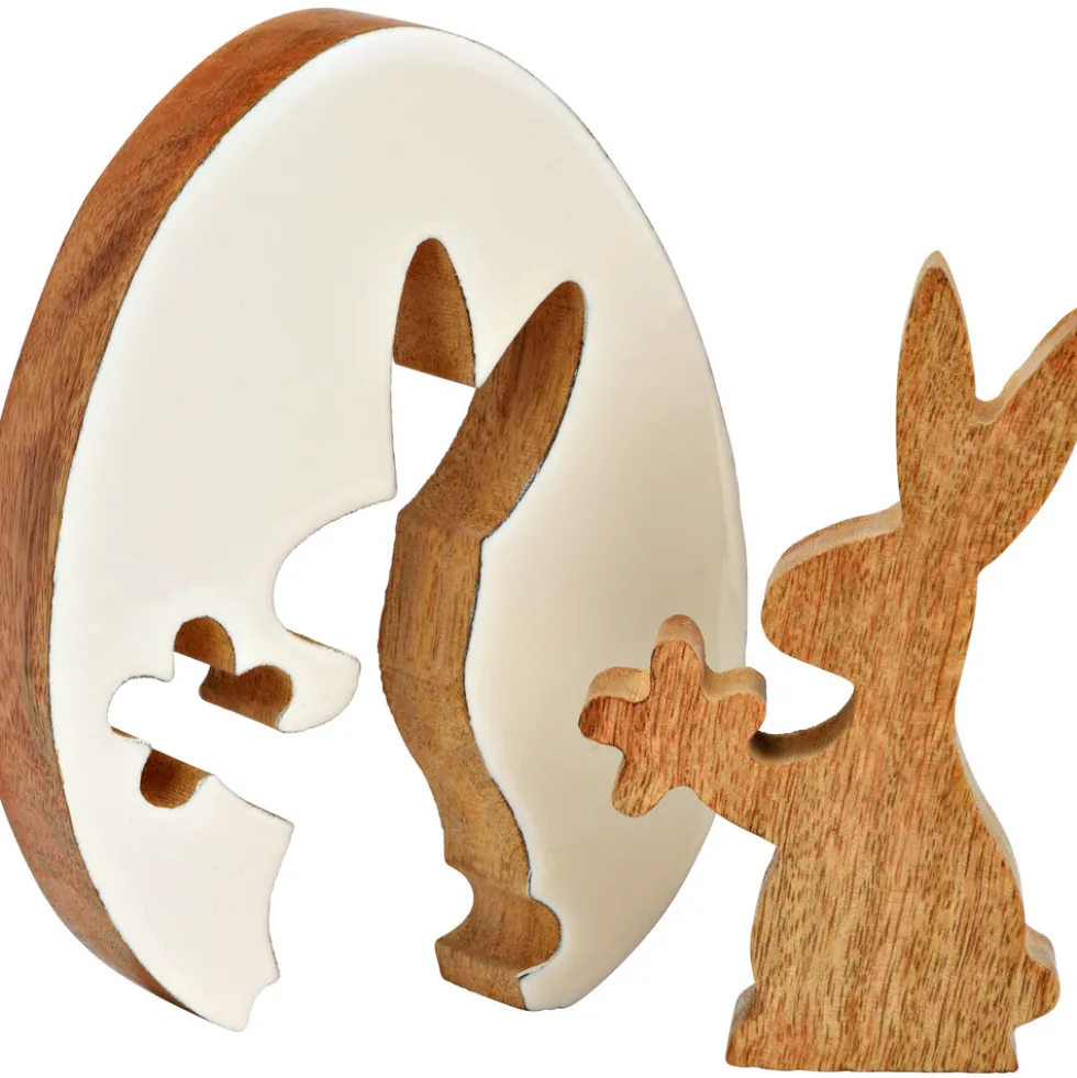 Osterei mit Hase aus Mangoholz 12 x 16 x 4 cm