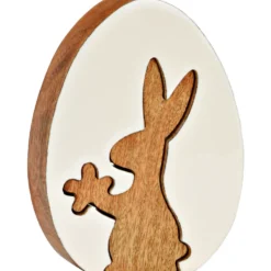 Osterei mit Hase aus Mangoholz 12 x 16 x 4 cm