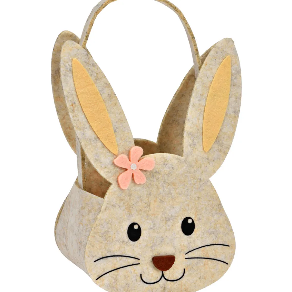Osterkorb "Hasenkopf" Filz beige mit Henkel 13x9x22 cm