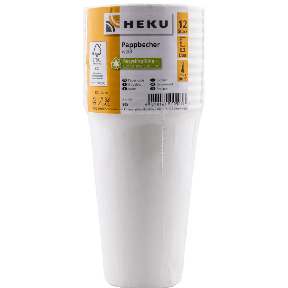 Pappbecher 12 Stück je 300 ml