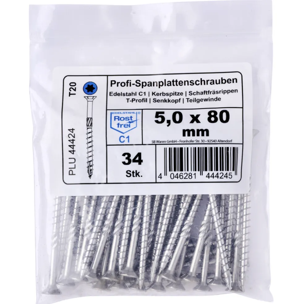 Profi-Spanplattenschrauben 5,0x80 mm TG IVZ C1 Senkkopf Vorteilspack