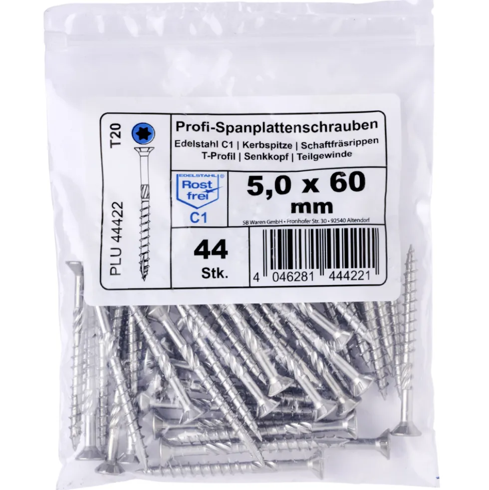 Profi-Spanplattenschrauben 5,0x60 mm TG IVZ C1 Senkkopf Vorteilspack