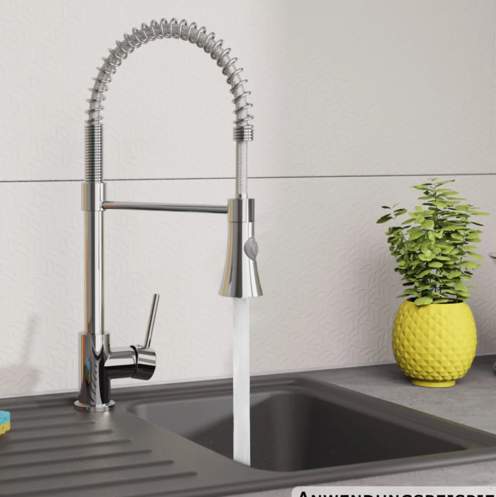 Profi Spiralfederarmatur Chrom Edelstahlfeder Küchenspültischmischer 3/8"