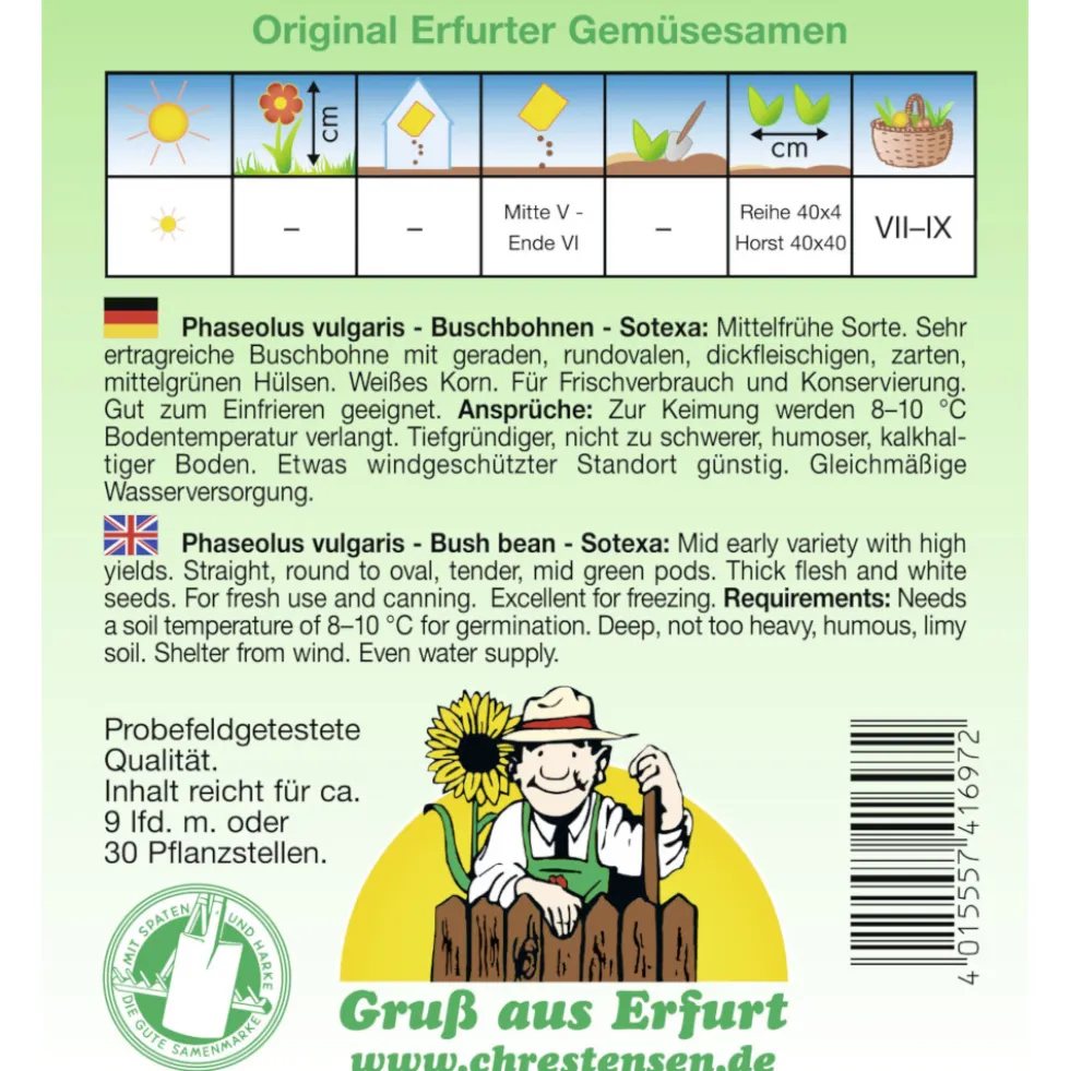 Saatgut Buschbohnen Sotexa ca. 9 laufende Meter