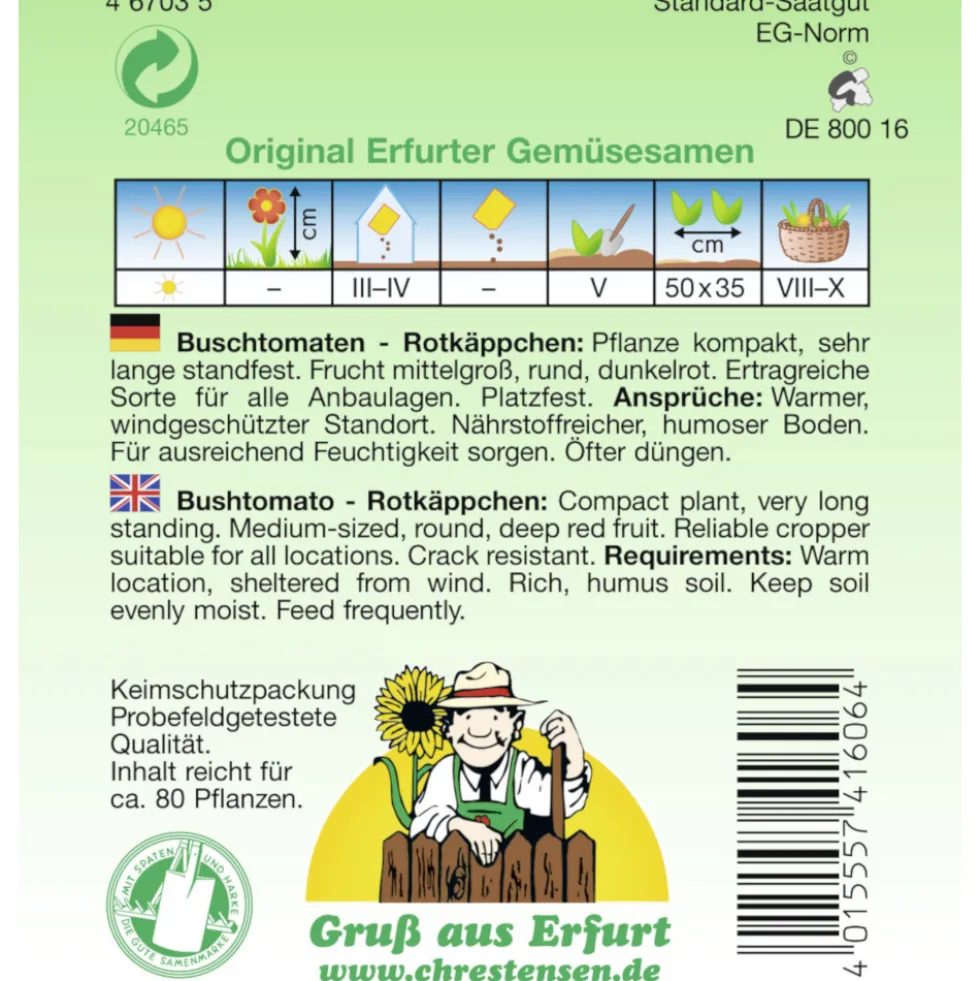 Saatgut Buschtomate Rotkäppchen ca. 80 Pflanzen
