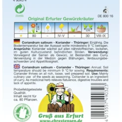 Saatgut Koriander Thüringer ca. 80 Pflanzen