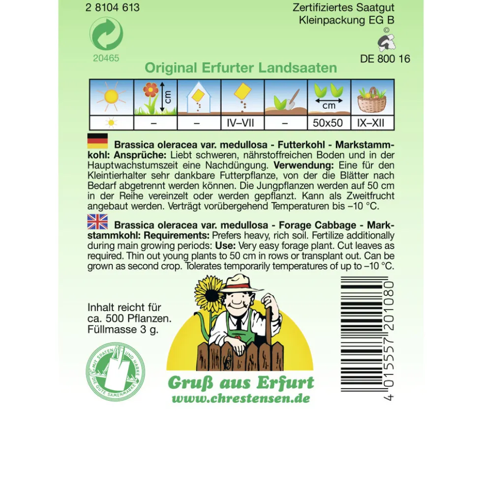Saatgut Markstammkohl Futterkohl ca. 500 Pflanzen