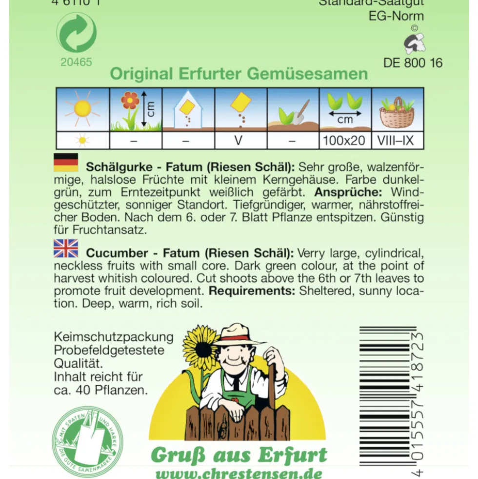 Saatgut Schälgurke Fatum ca. 40 Pflanzen