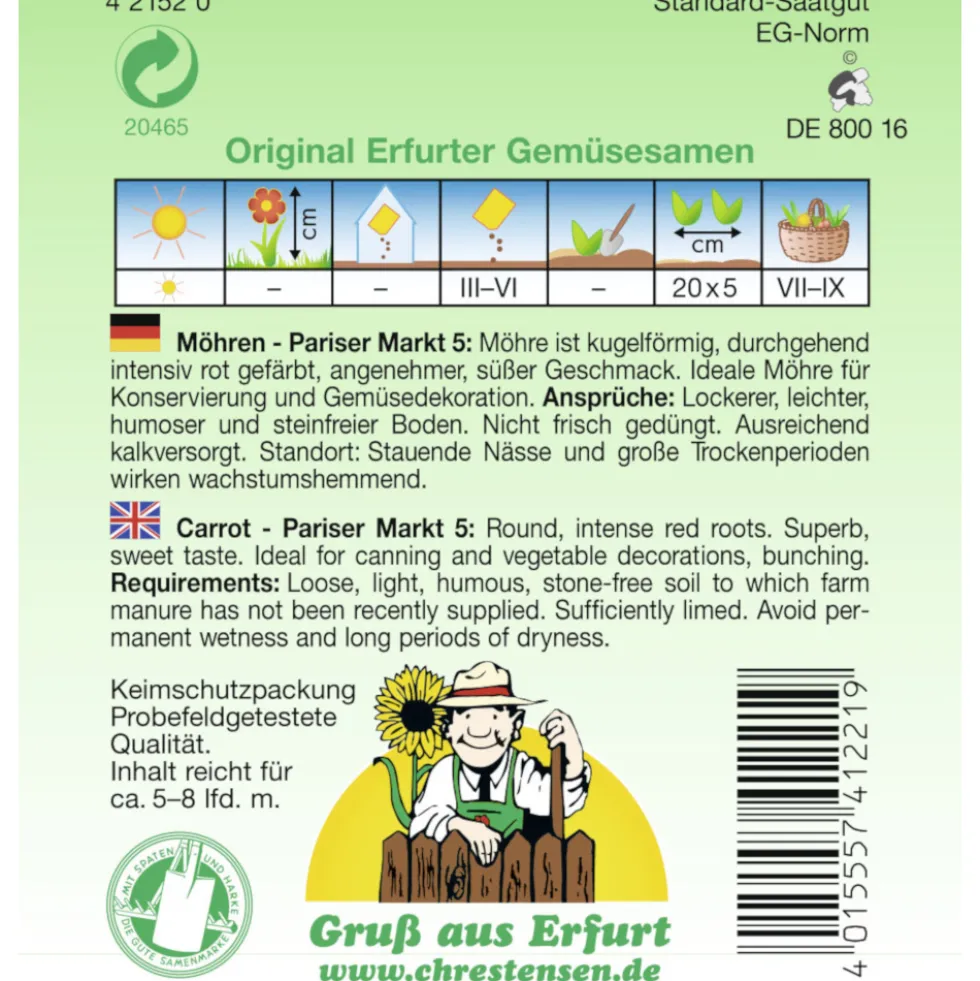 Saatgut Speisemöhre Pariser Markt ca. 5-8 laufende Meter