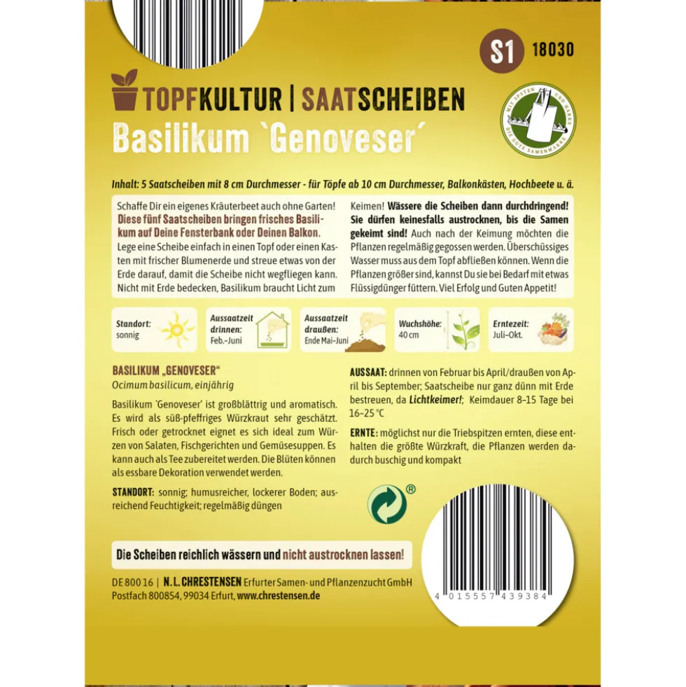 Saatscheiben Basilikum Genoveser 5 Scheiben