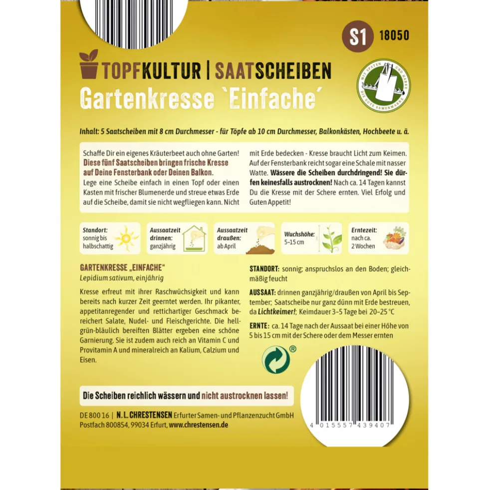 Saatscheiben einfache Gartenkresse 5 Scheiben