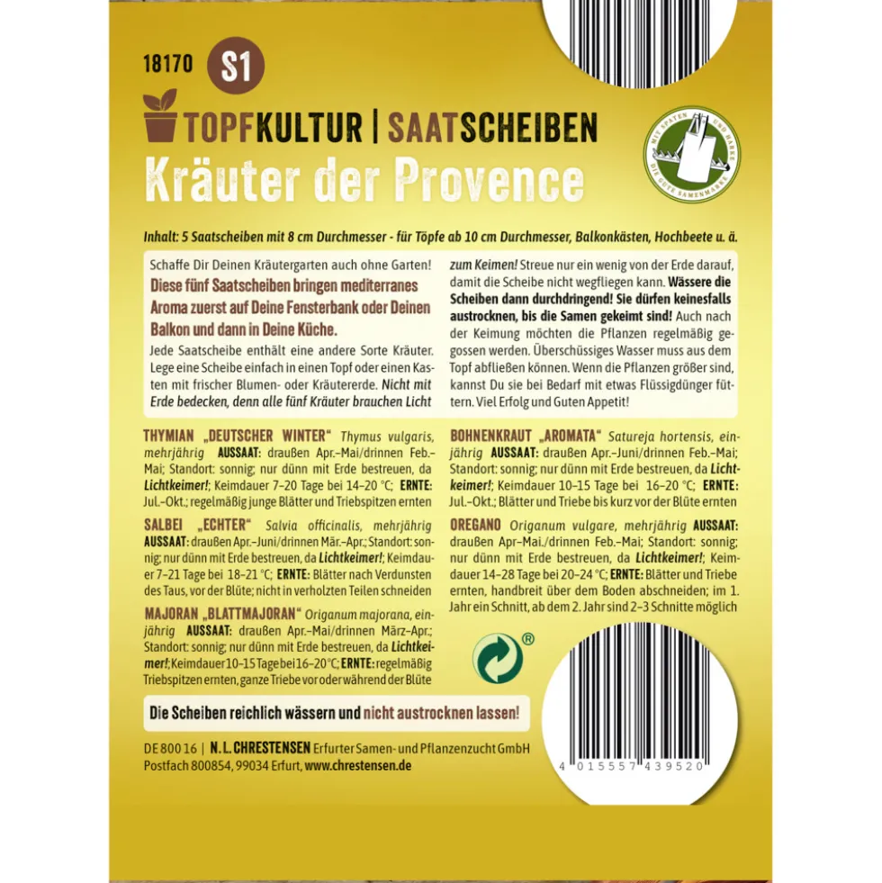 Saatscheiben Kräuter der Provence 5 Scheiben