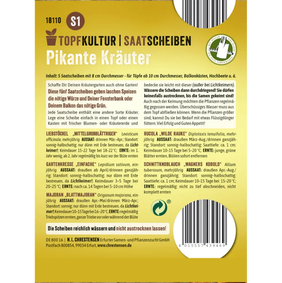 Saatscheiben pikanter Kräuter-Mix 5 Scheiben