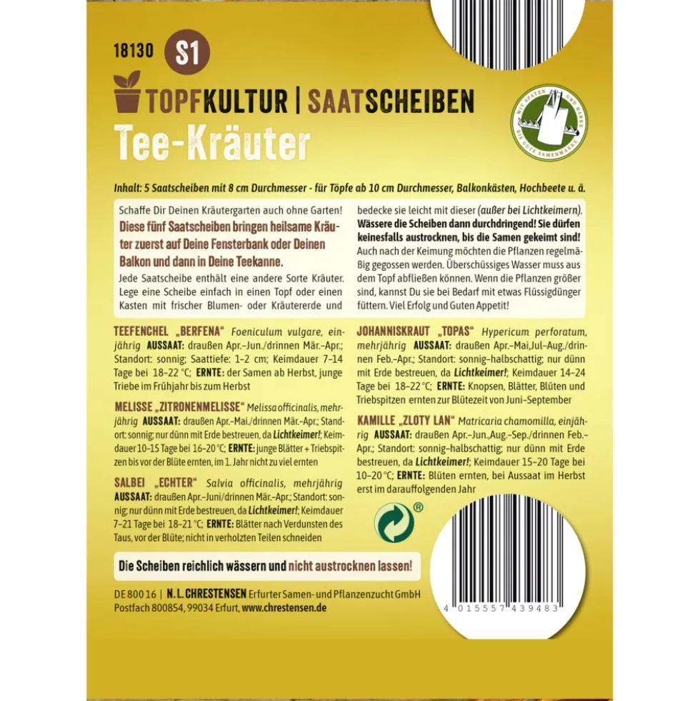 Saatscheiben Tee-Kräuter-Mix 5 Scheiben