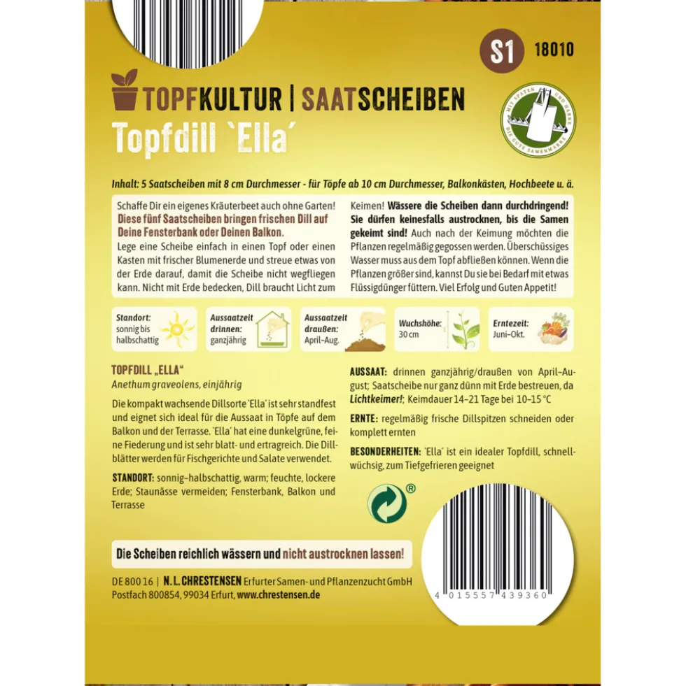 Saatscheiben Topfdill Ella 5 Scheiben