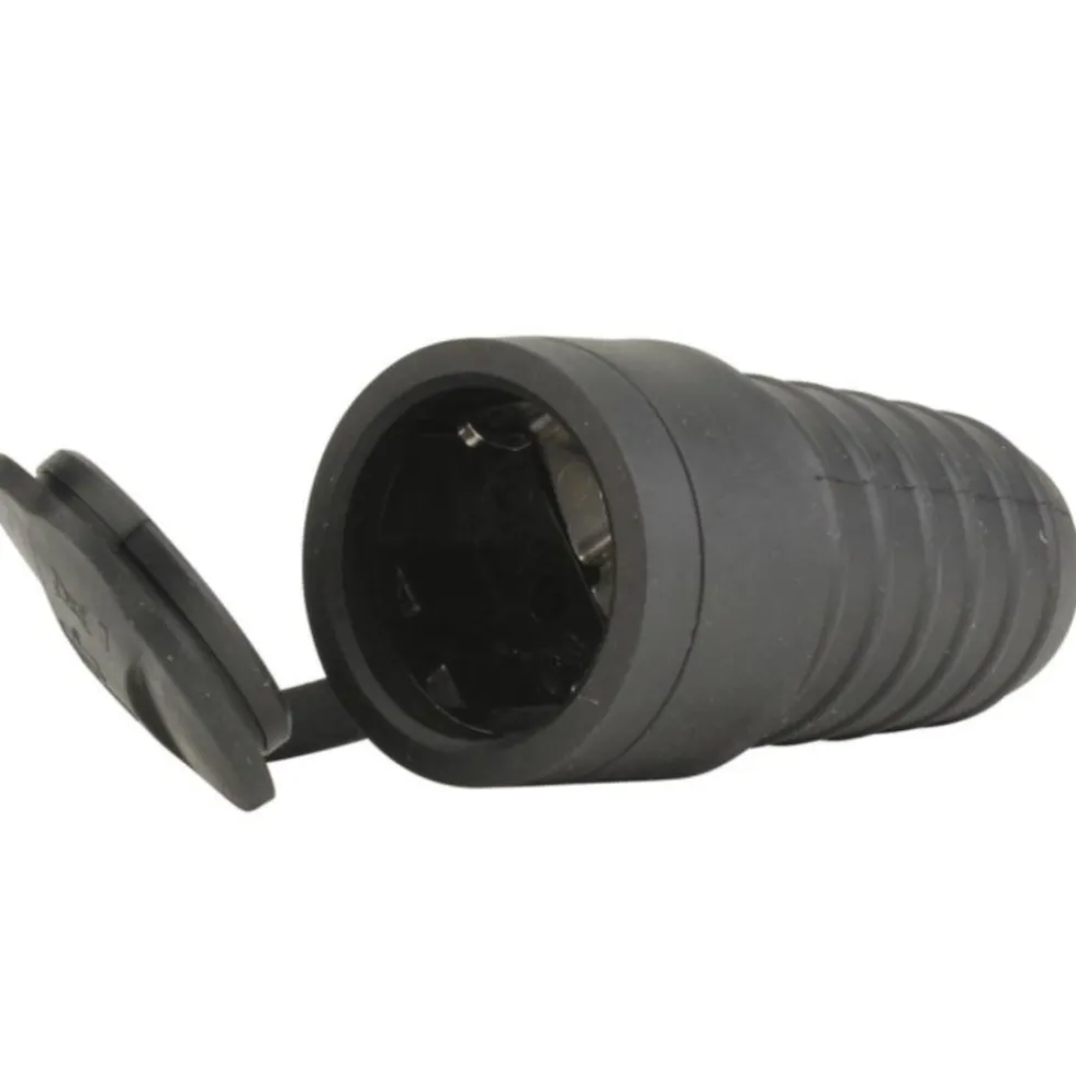 Schutzkontaktkupplung Gummi PVC IP44 mit Deckel schwarz