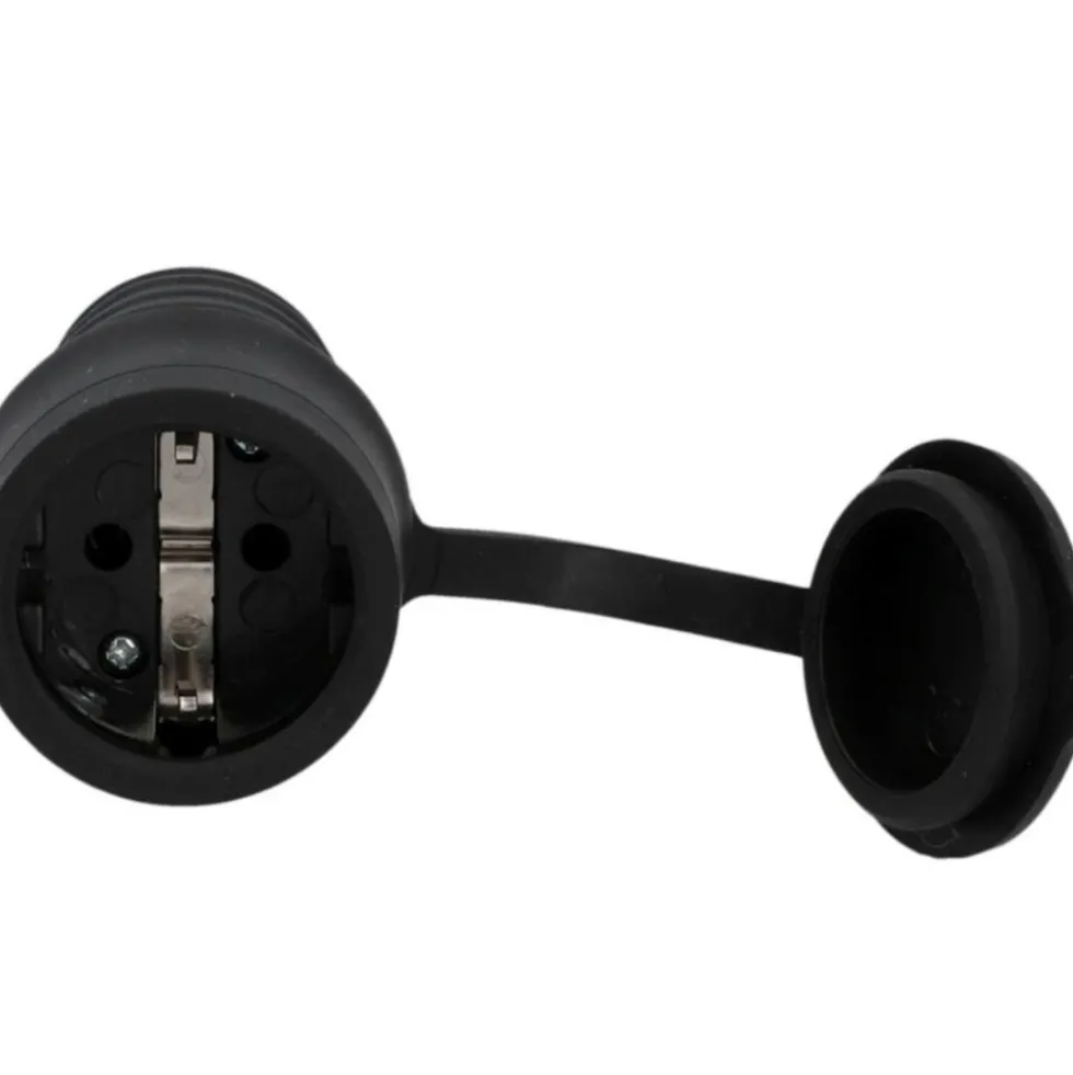 Schutzkontaktkupplung Gummi PVC IP44 mit Deckel schwarz