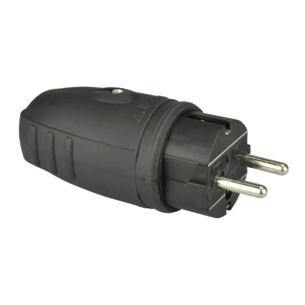 Schutzkontakt-Stecker Gummi IP44 schwarz