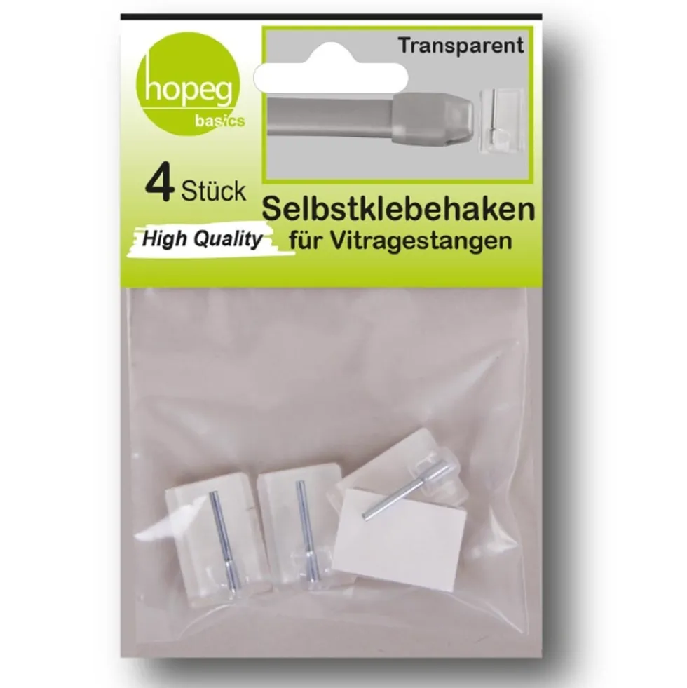 Selbstklebehaken für Vitragestange 4 Stück