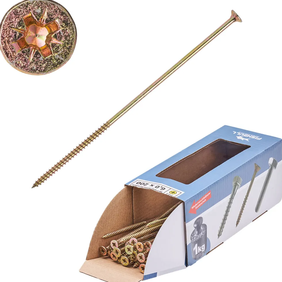 Spanplattenschraube 6x200 mm PZ 1kg FISHBULL-Pack Senkkopf Teilgewinde Kreuzschlitz
