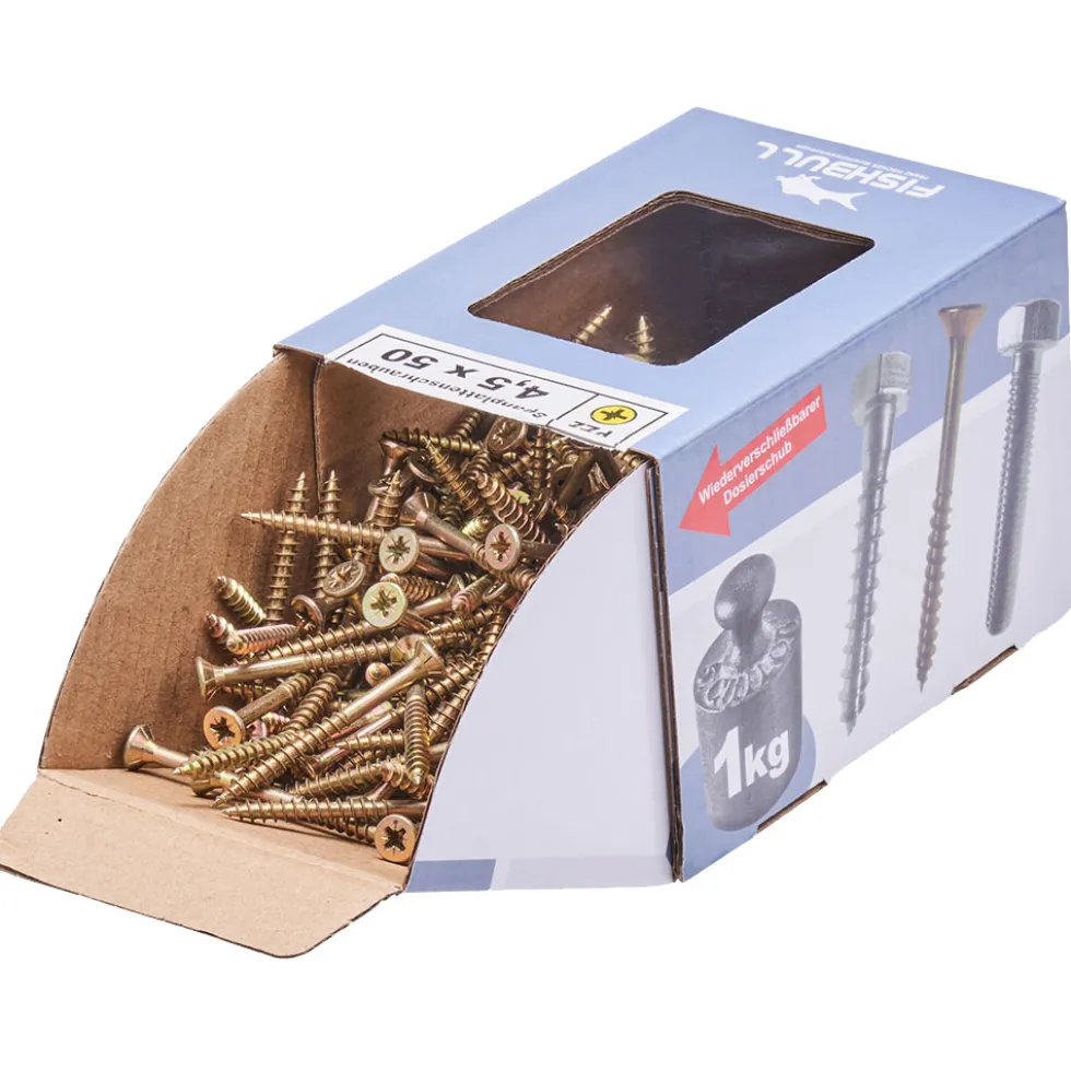 Spanplattenschraube 4,5x50 mm PZ 1kg FISHBULL-Pack Senkkopf Teilgewinde Kreuzschlitz