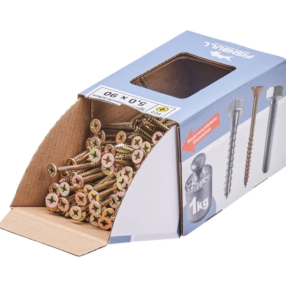 Spanplattenschraube 5x90 mm PZ 1kg FISHBULL-Pack Senkkopf Teilgewinde Kreuzschlitz