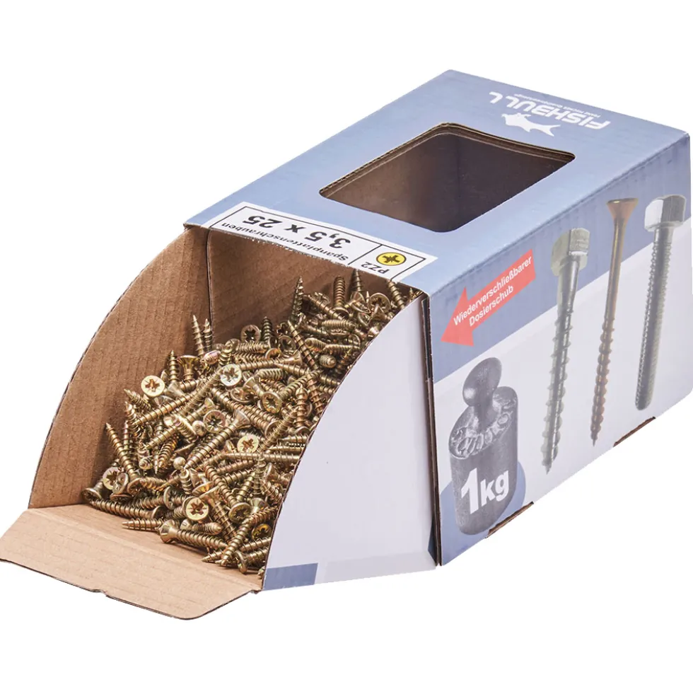 Spanplattenschraube 3,5x25 mm PZ 1kg FISHBULL-Pack Senkkopf Vollgewinde Kreuzschlitz