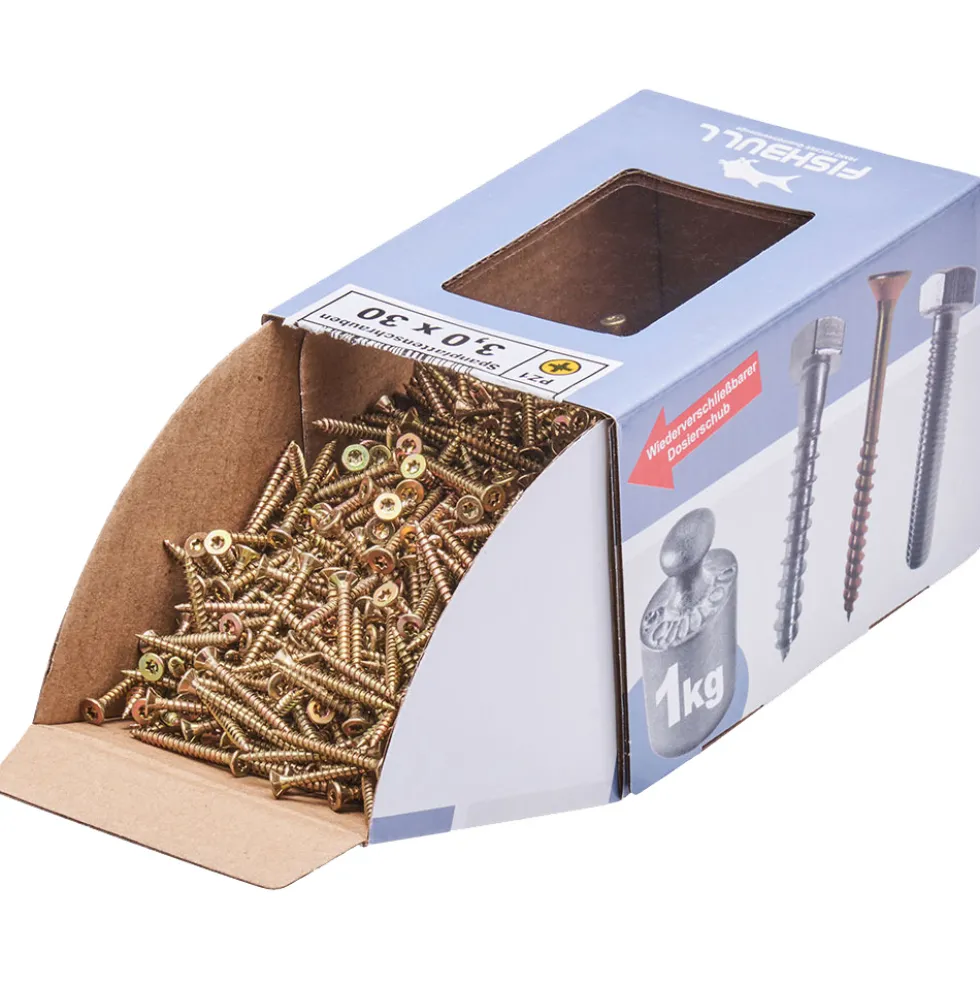 Spanplattenschraube 3,0x30 mm PZ 1kg FISHBULL-Pack Senkkopf Vollgewinde Kreuzschlitz