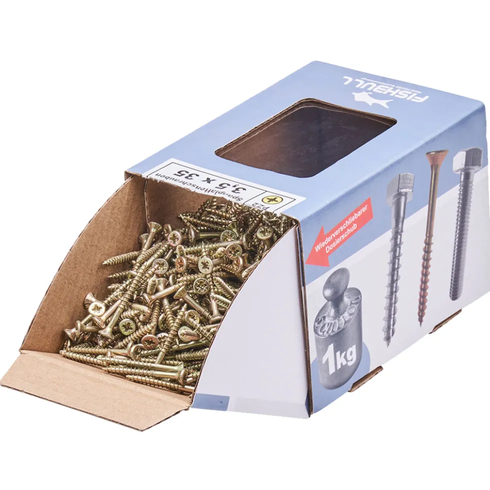 Spanplattenschraube 3,5 x 35 mm PZ 1kg FISHBULL-Pack Senkkopf Teilgewinde Kreuzschlitz