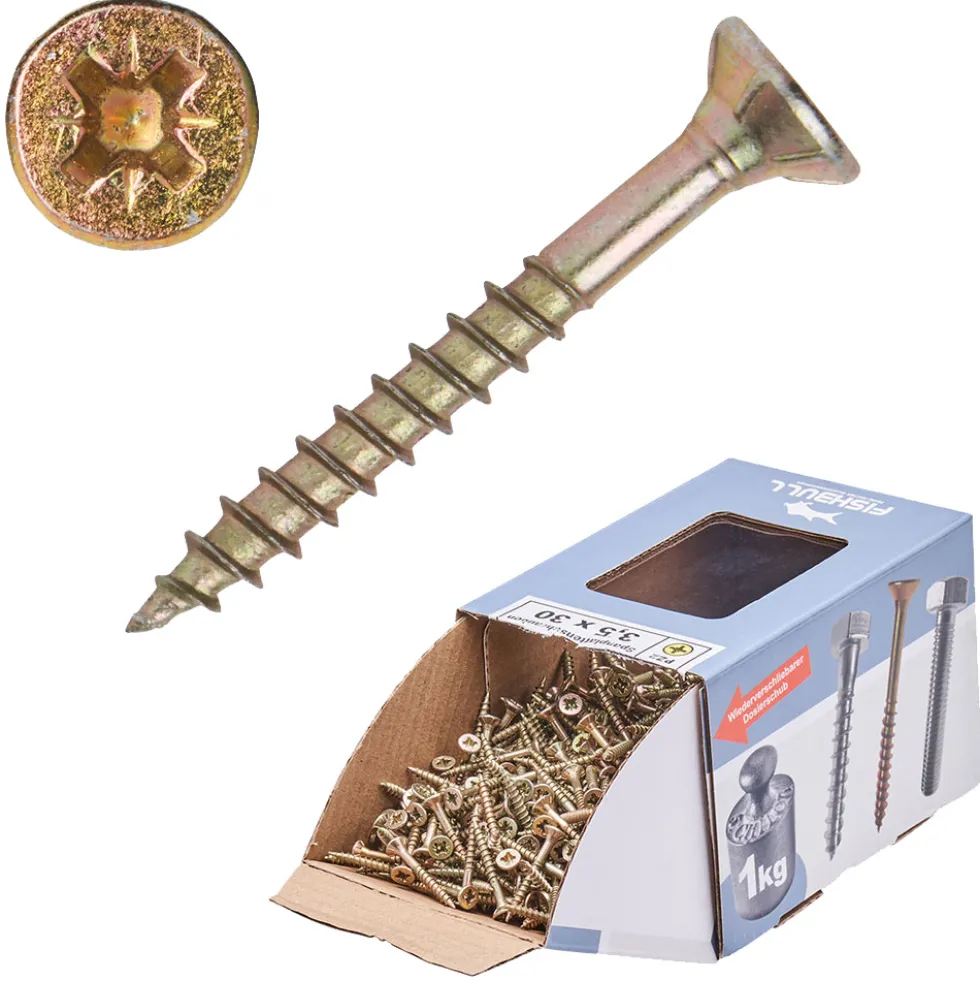 Spanplattenschraube 3,5 x 30 mm PZ 1kg FISHBULL-Pack Senkkopf Teilgewinde Kreuzschlitz