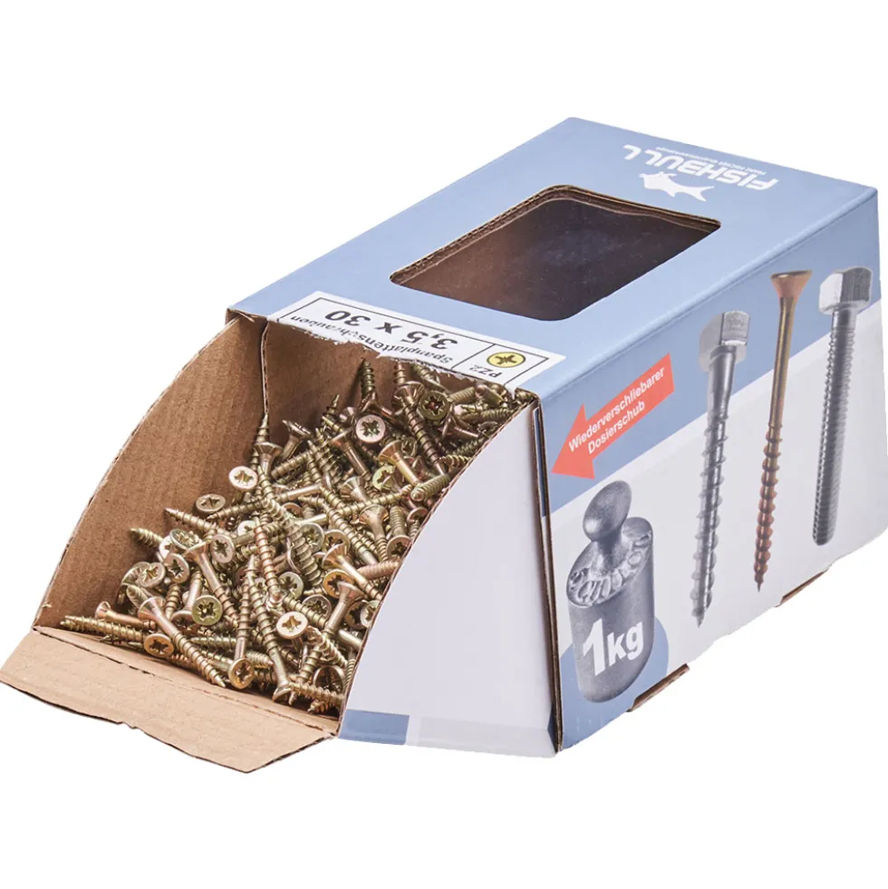 Spanplattenschraube 3,5 x 30 mm PZ 1kg FISHBULL-Pack Senkkopf Teilgewinde Kreuzschlitz
