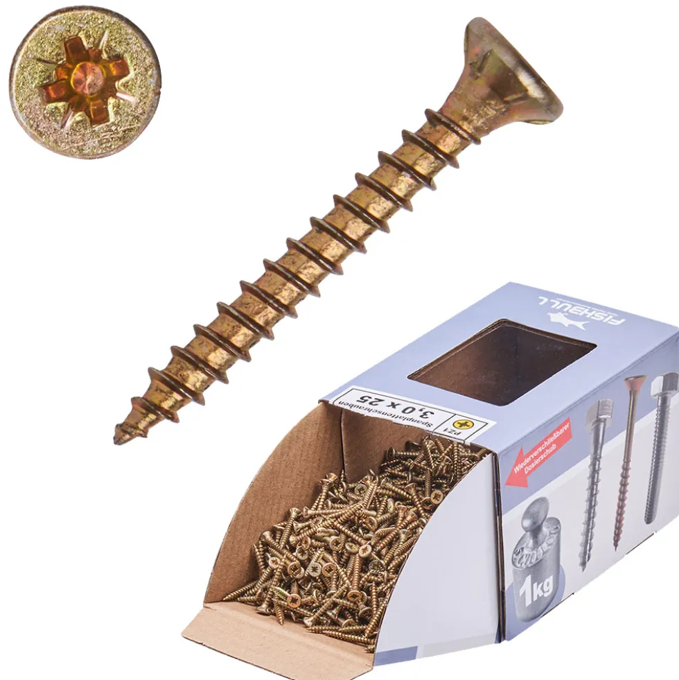 Spanplattenschraube 3,0x25 mm PZ 1kg FISHBULL-Pack Senkkopf Vollgewinde Kreuzschlitz